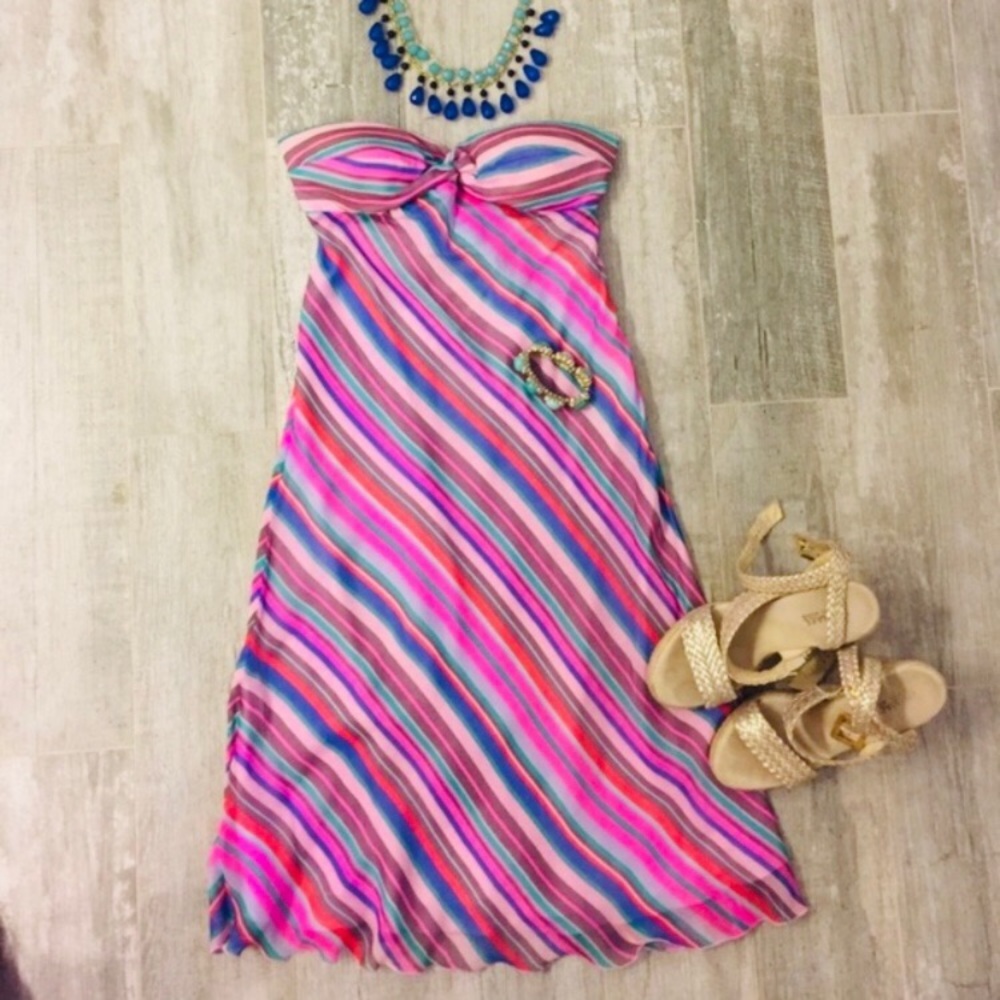 Tibi Silk Striped Strapless Dress